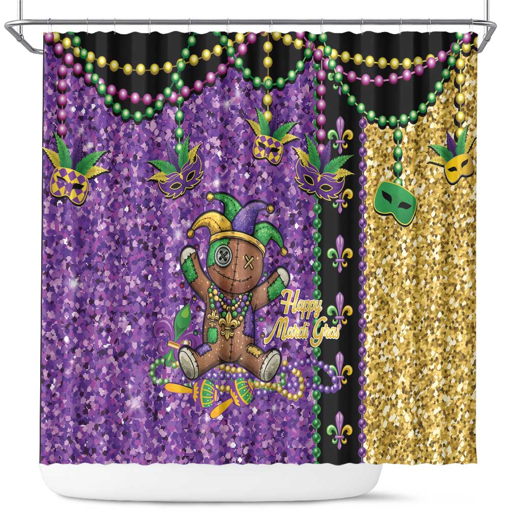 Voodoo Doll Mardi Gras Shower Curtain Throw Me Something Mister Glitter Effect