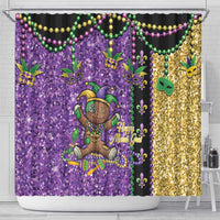 Voodoo Doll Mardi Gras Shower Curtain Throw Me Something Mister Glitter Effect