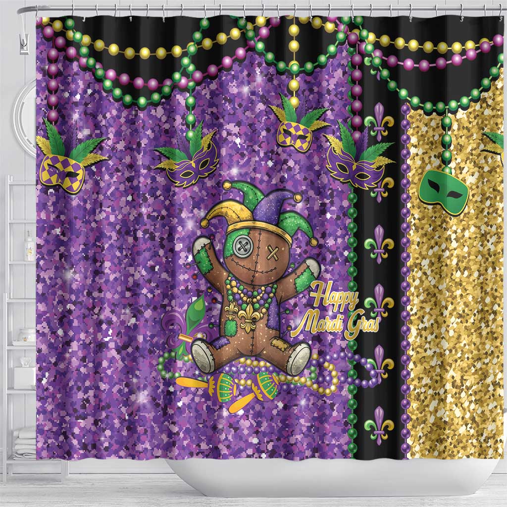 Voodoo Doll Mardi Gras Shower Curtain Throw Me Something Mister Glitter Effect