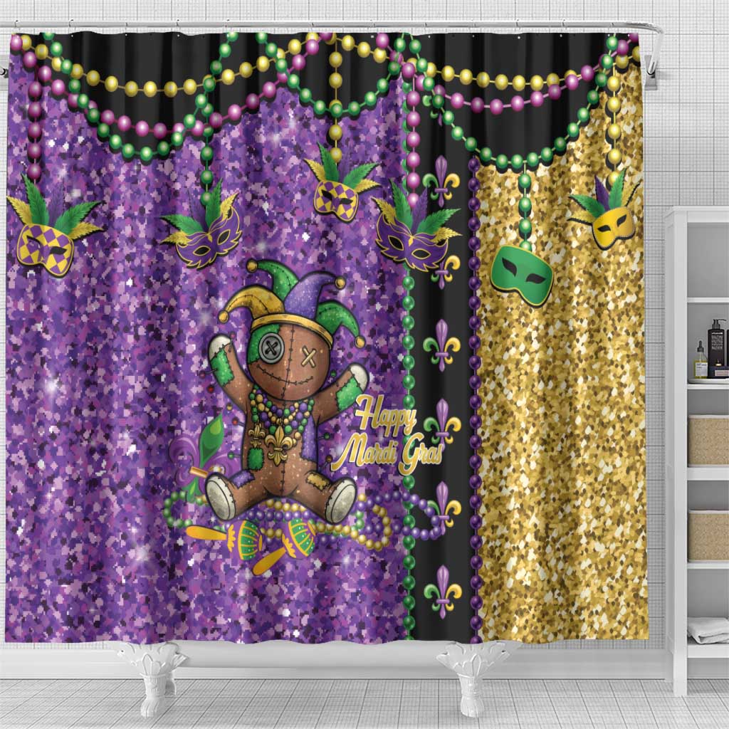 Voodoo Doll Mardi Gras Shower Curtain Throw Me Something Mister Glitter Effect