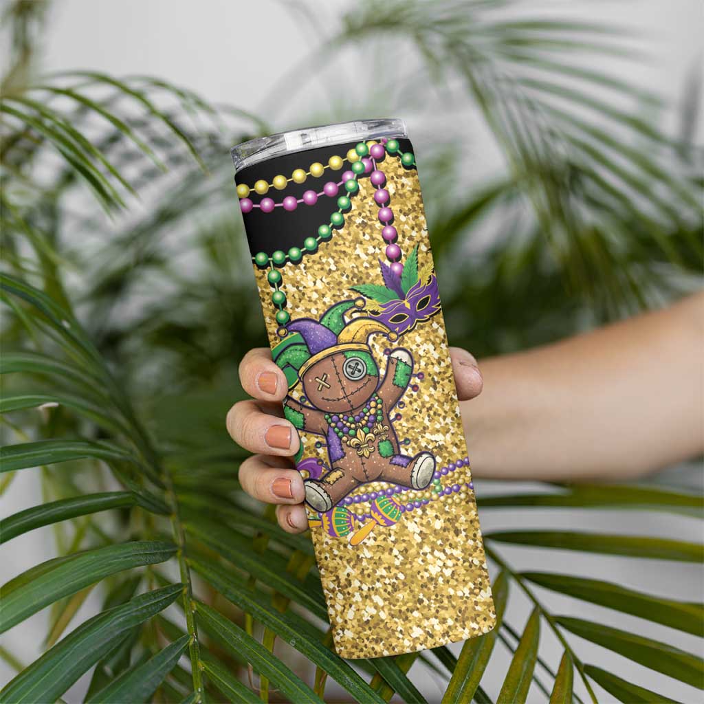 Voodoo Doll Mardi Gras Skinny Tumbler Throw Me Something Mister Glitter Effect