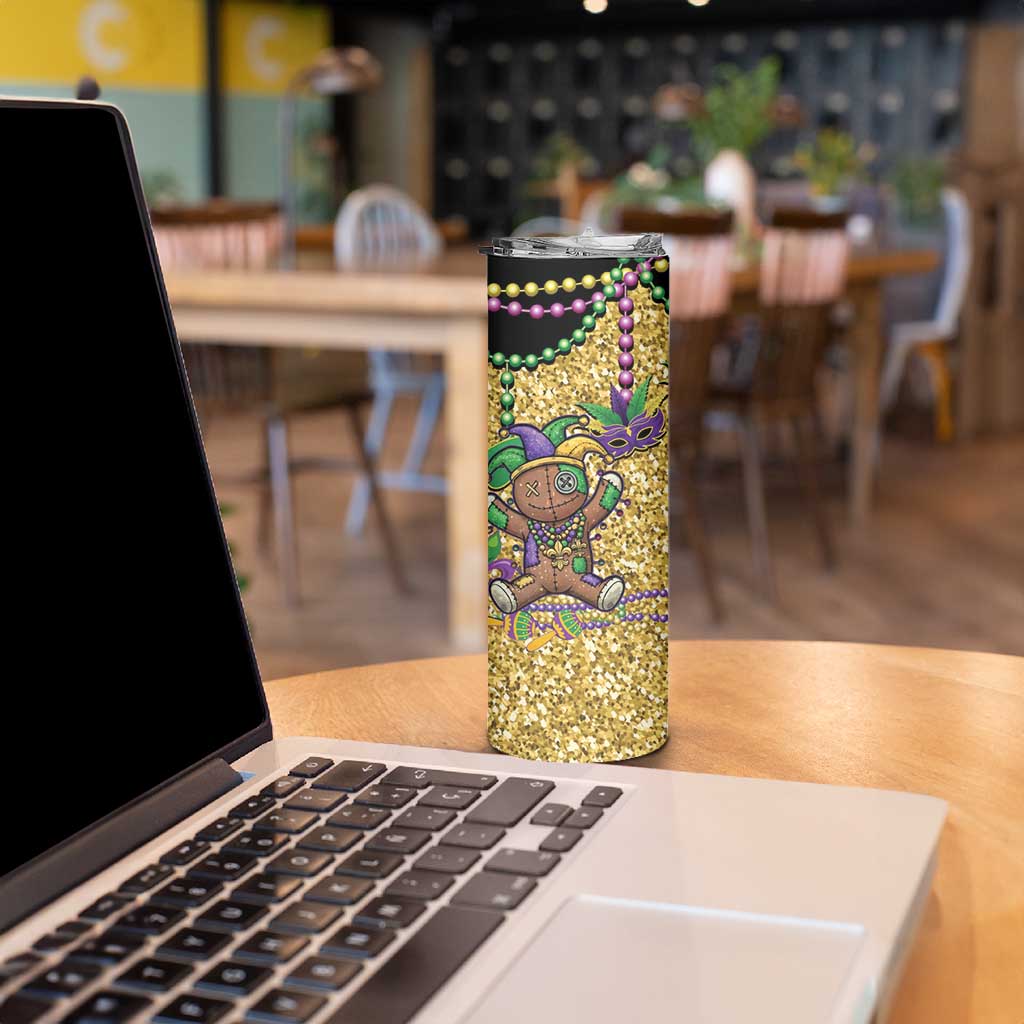 Voodoo Doll Mardi Gras Skinny Tumbler Throw Me Something Mister Glitter Effect