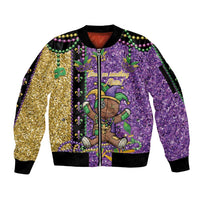 Voodoo Doll Mardi Gras Sleeve Zip Bomber Jacket Throw Me Something Mister Glitter Effect