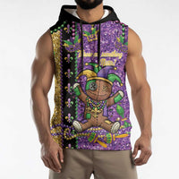 Voodoo Doll Mardi Gras Sleeveless Hoodie Throw Me Something Mister Glitter Effect