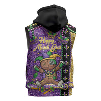 Voodoo Doll Mardi Gras Sleeveless Zip Hoodie Throw Me Something Mister Glitter Effect