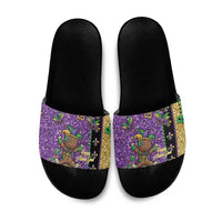 Voodoo Doll Mardi Gras Slide Sandals Throw Me Something Mister Glitter Effect