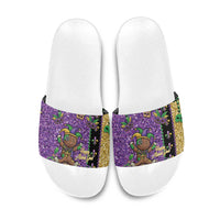 Voodoo Doll Mardi Gras Slide Sandals Throw Me Something Mister Glitter Effect