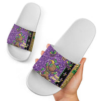 Voodoo Doll Mardi Gras Slide Sandals Throw Me Something Mister Glitter Effect