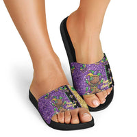 Voodoo Doll Mardi Gras Slide Sandals Throw Me Something Mister Glitter Effect