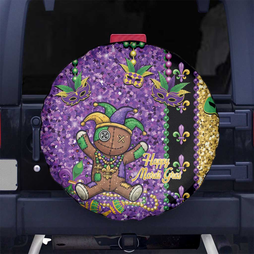 Voodoo Doll Mardi Gras Spare Tire Cover Throw Me Something Mister Glitter Effect