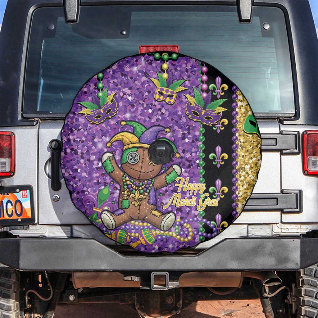Voodoo Doll Mardi Gras Spare Tire Cover Throw Me Something Mister Glitter Effect