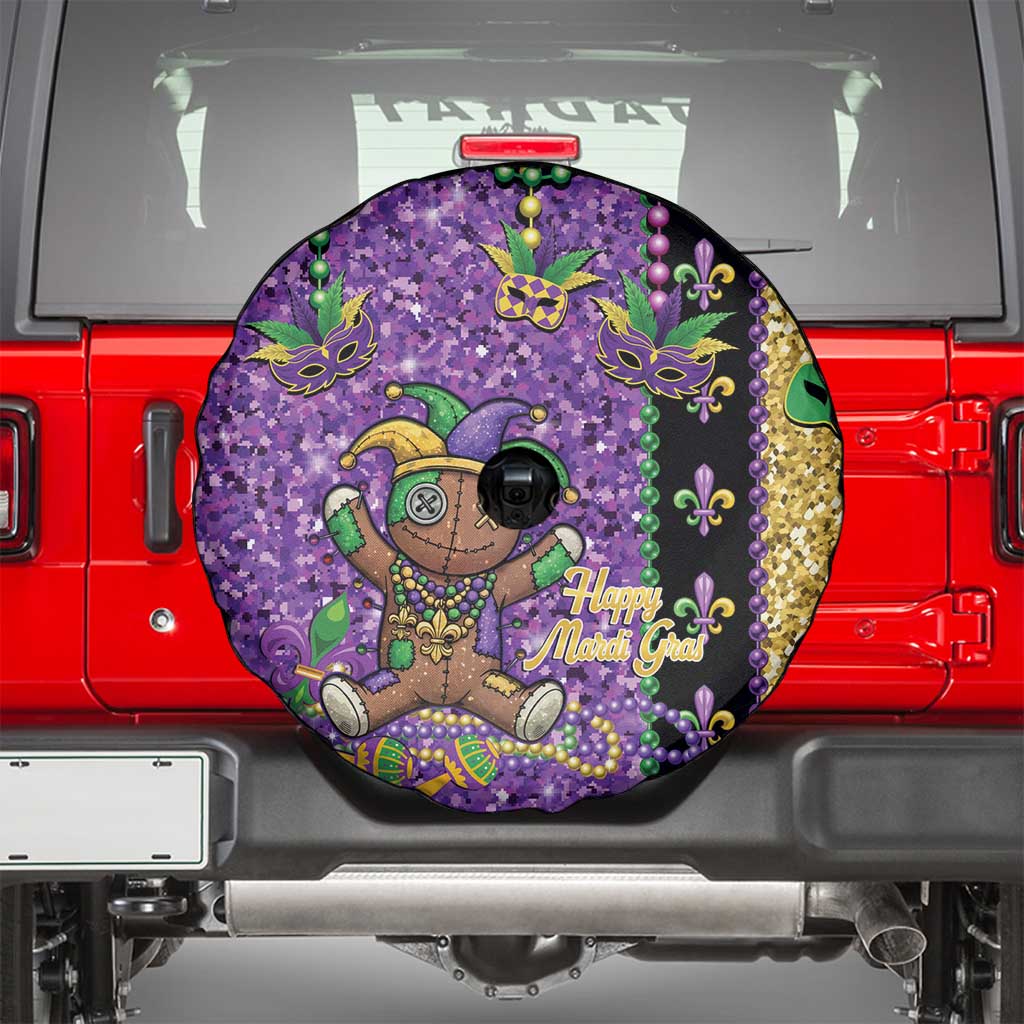 Voodoo Doll Mardi Gras Spare Tire Cover Throw Me Something Mister Glitter Effect