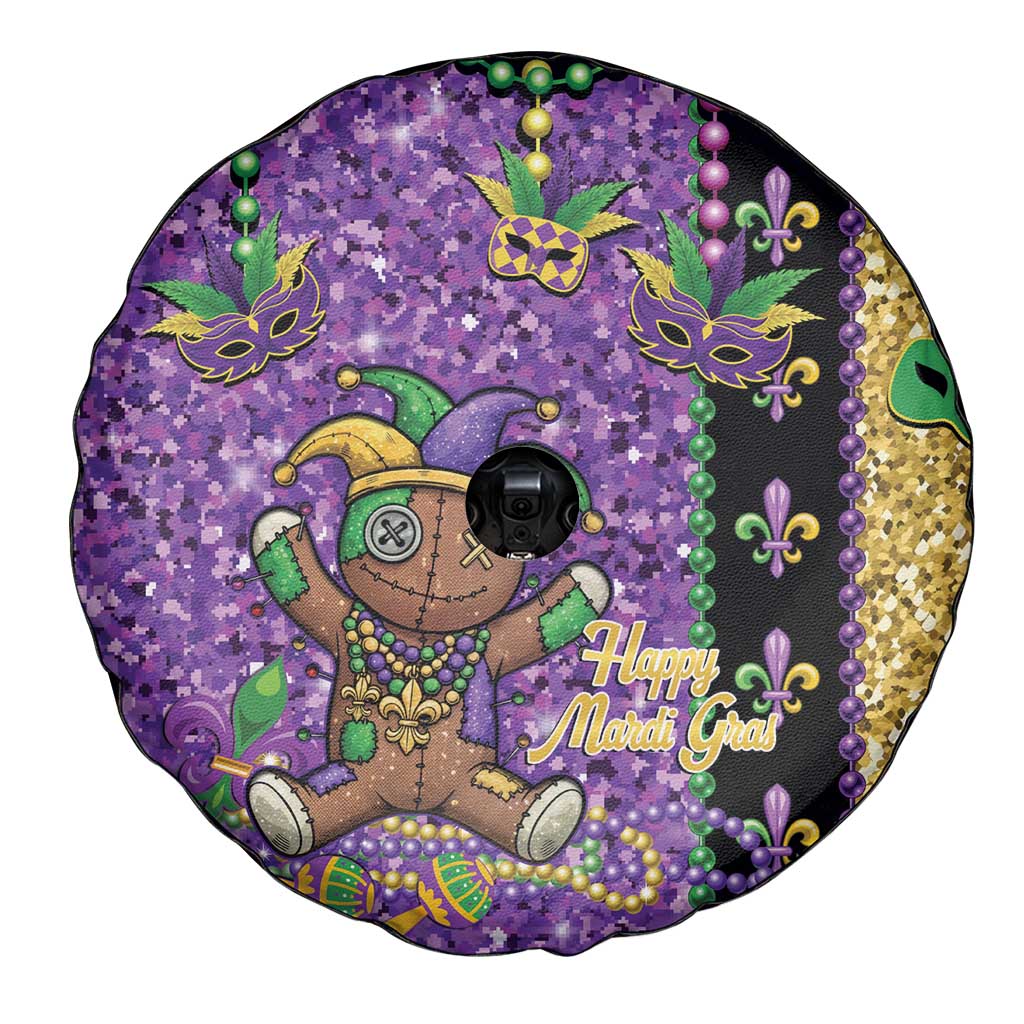 Voodoo Doll Mardi Gras Spare Tire Cover Throw Me Something Mister Glitter Effect