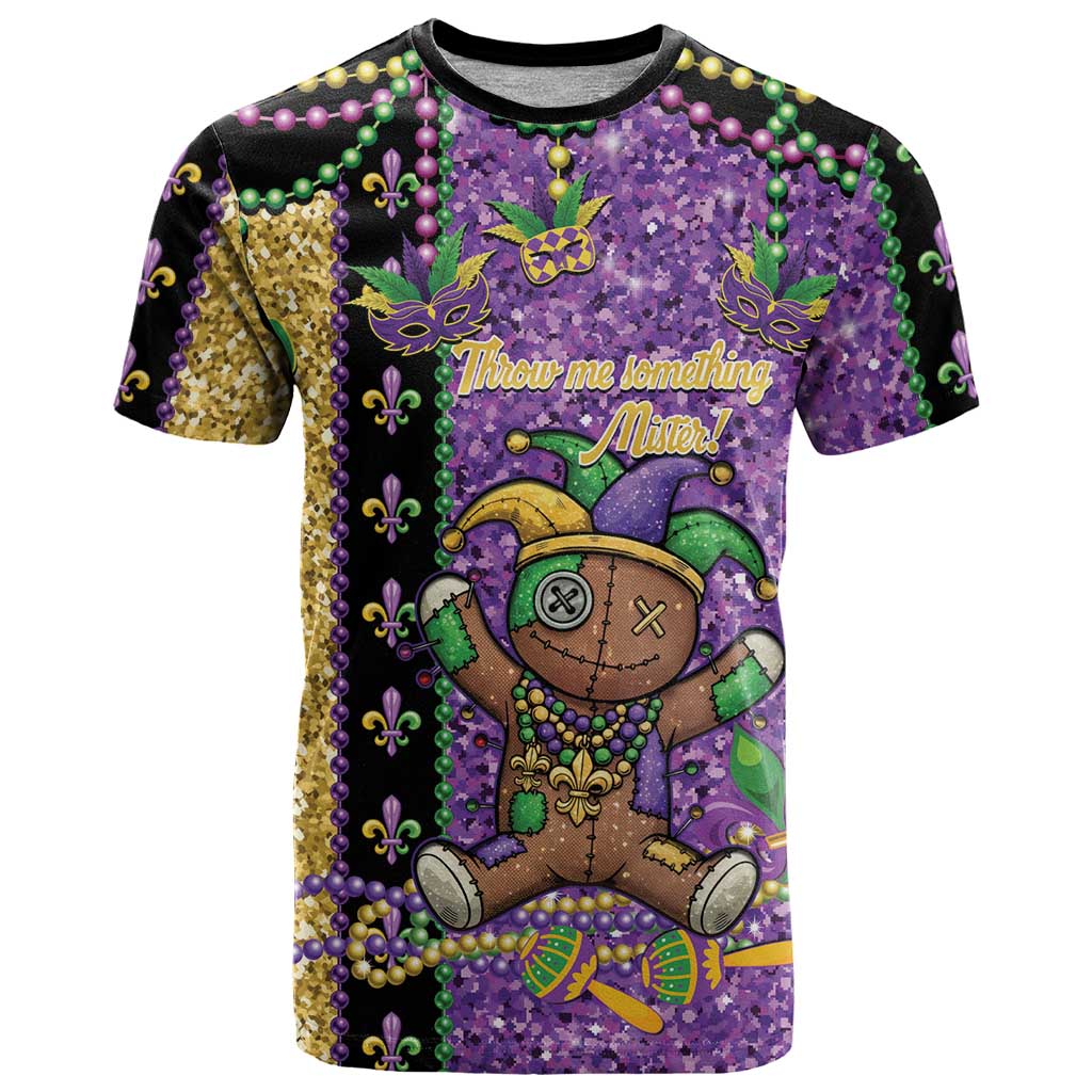 Voodoo Doll Mardi Gras T Shirt Throw Me Something Mister Glitter Effect
