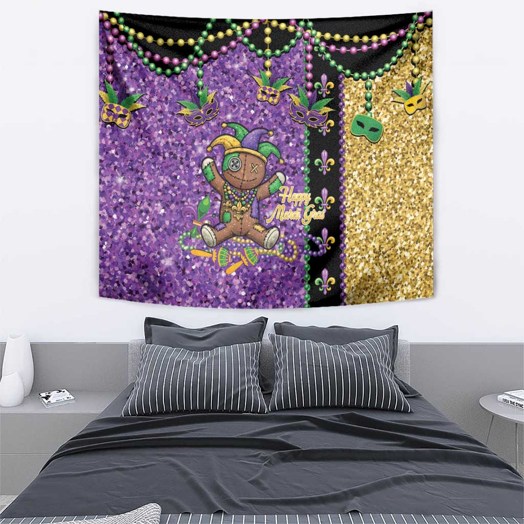 Voodoo Doll Mardi Gras Tapestry Throw Me Something Mister Glitter Effect