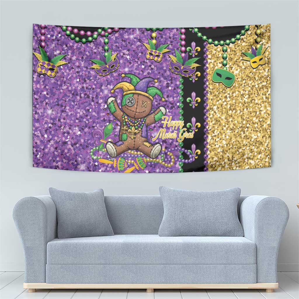 Voodoo Doll Mardi Gras Tapestry Throw Me Something Mister Glitter Effect