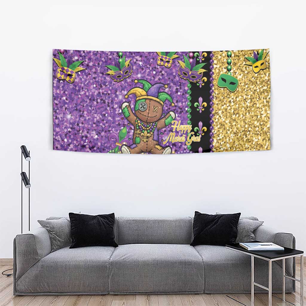 Voodoo Doll Mardi Gras Tapestry Throw Me Something Mister Glitter Effect