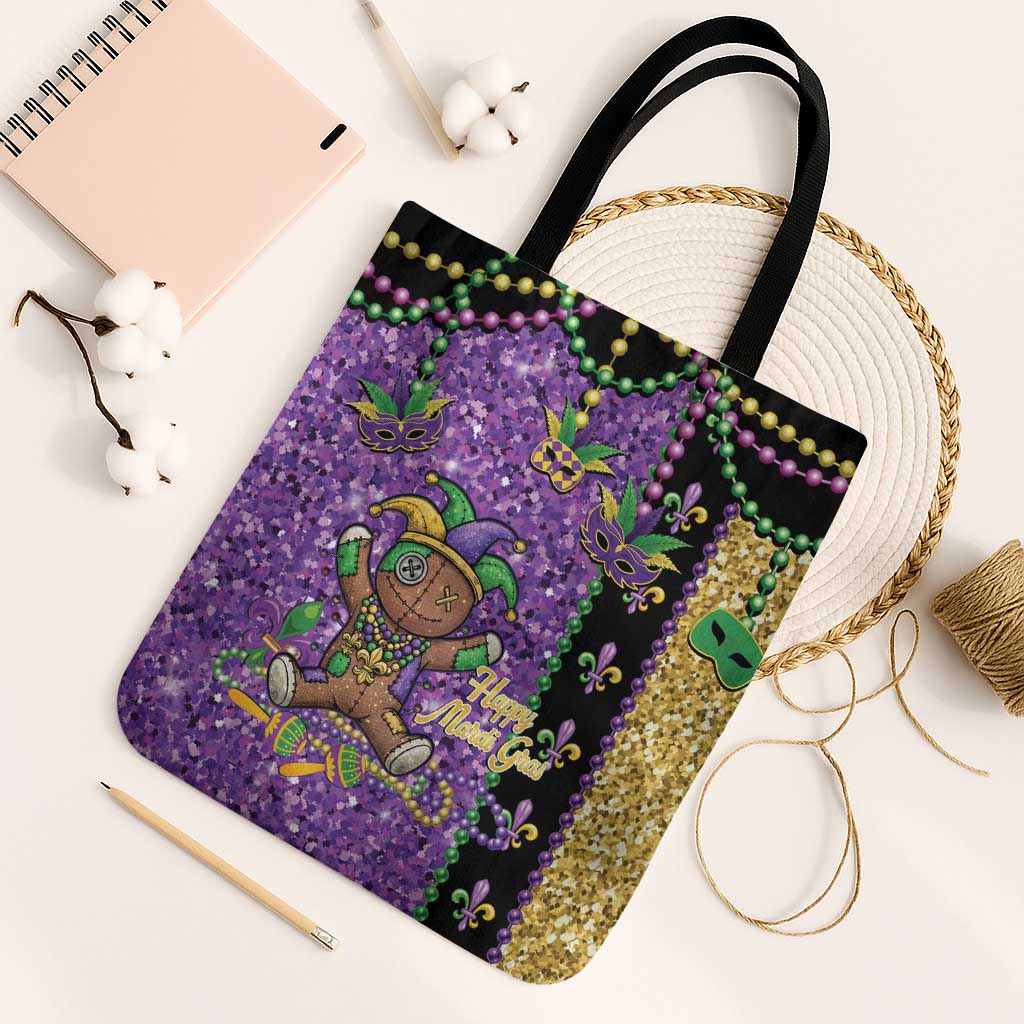 Voodoo Doll Mardi Gras Tote Bag Throw Me Something Mister Glitter Effect