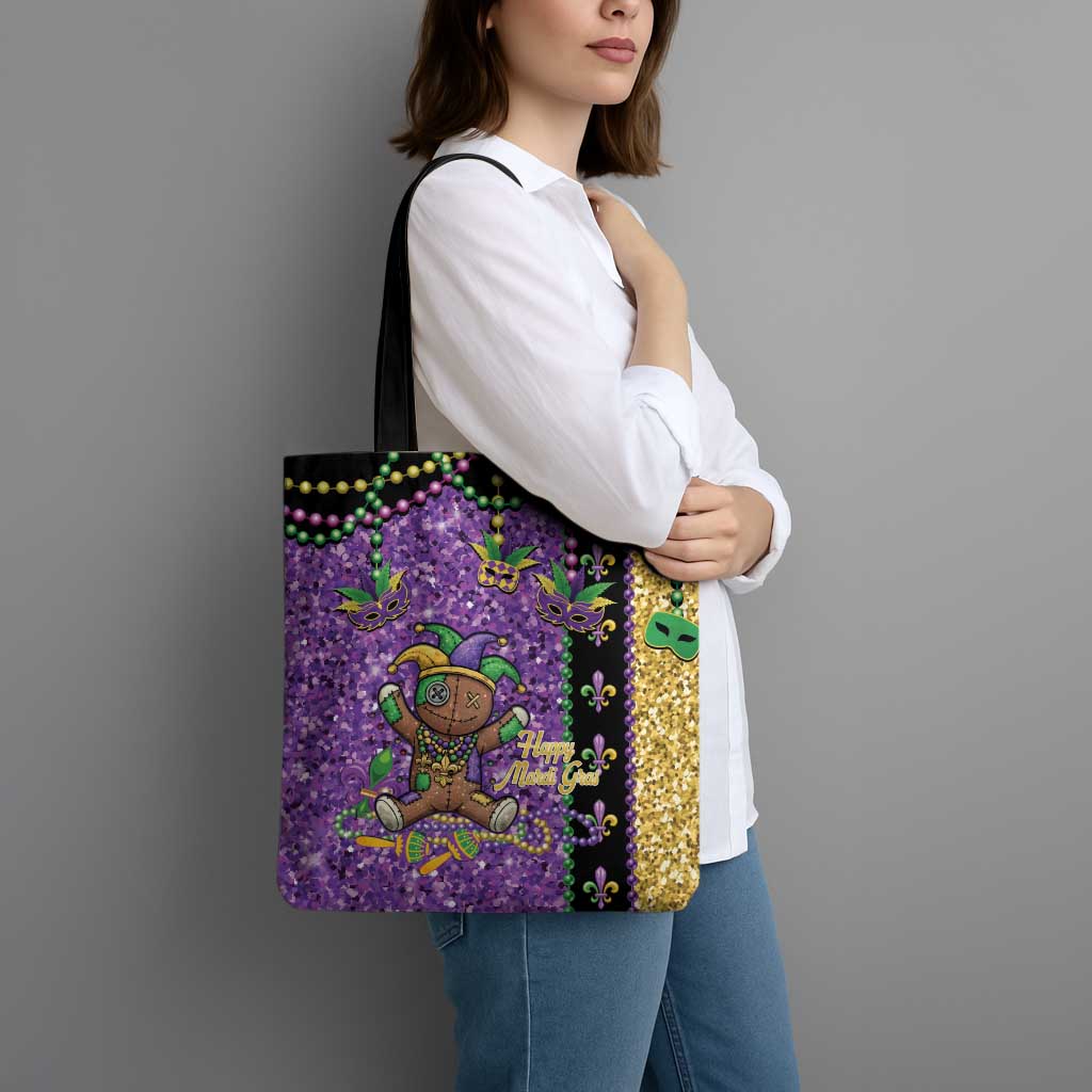 Voodoo Doll Mardi Gras Tote Bag Throw Me Something Mister Glitter Effect