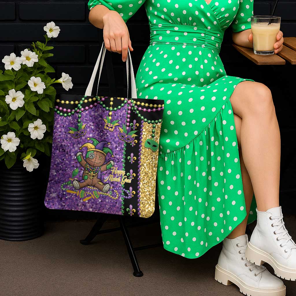 Voodoo Doll Mardi Gras Tote Bag Throw Me Something Mister Glitter Effect