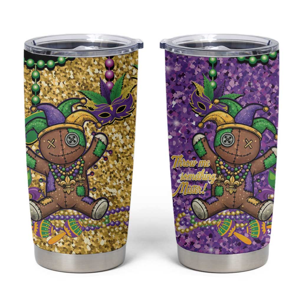 Voodoo Doll Mardi Gras Tumbler Cup Throw Me Something Mister Glitter Effect
