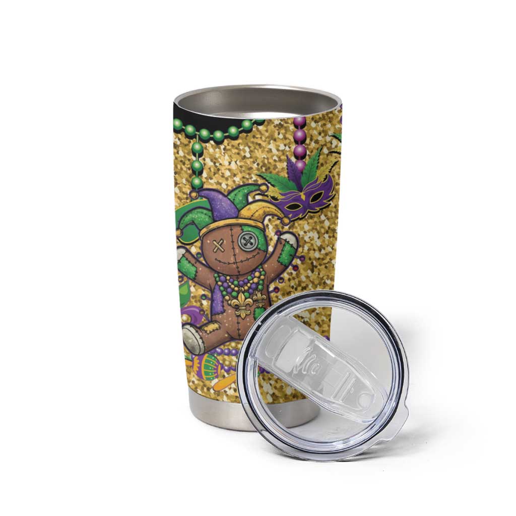 Voodoo Doll Mardi Gras Tumbler Cup Throw Me Something Mister Glitter Effect
