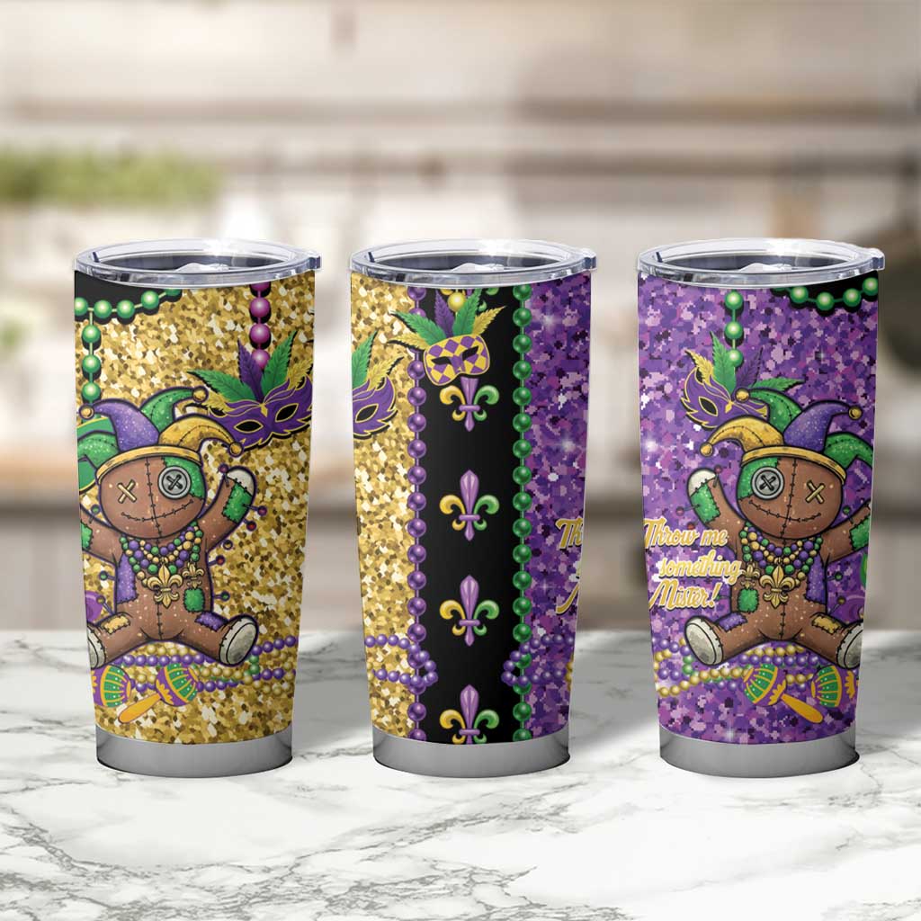 Voodoo Doll Mardi Gras Tumbler Cup Throw Me Something Mister Glitter Effect