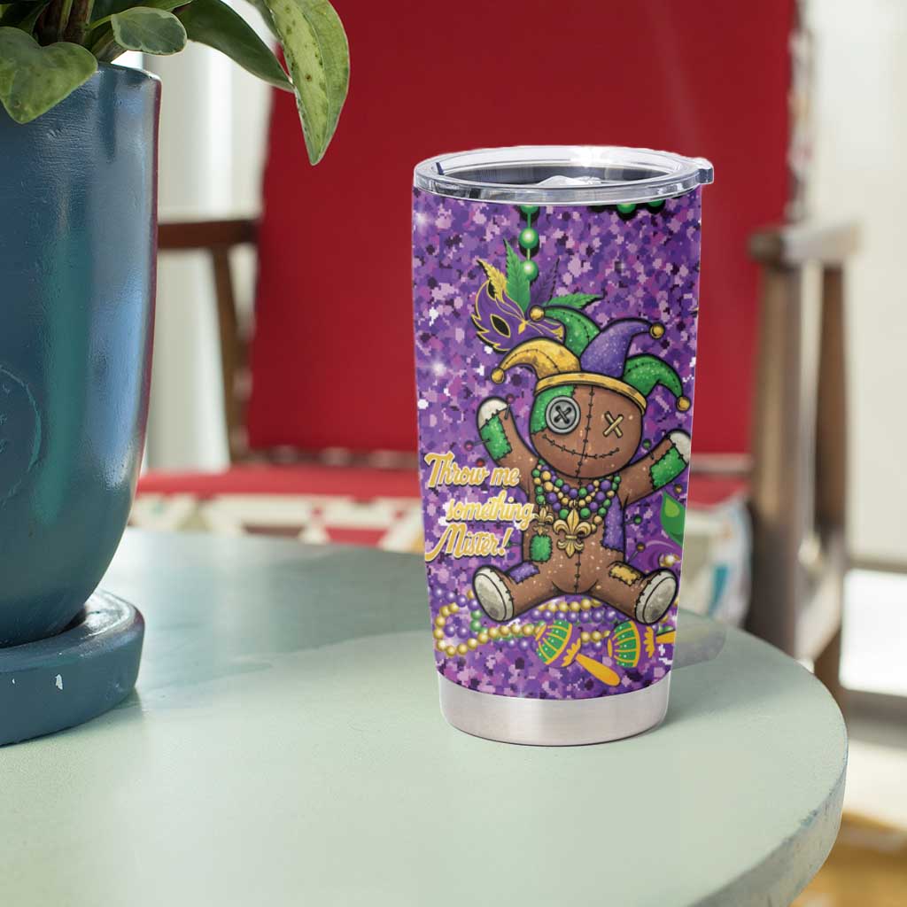 Voodoo Doll Mardi Gras Tumbler Cup Throw Me Something Mister Glitter Effect