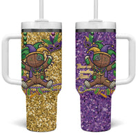 Voodoo Doll Mardi Gras Tumbler With Handle Throw Me Something Mister Glitter Effect