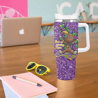 Voodoo Doll Mardi Gras Tumbler With Handle Throw Me Something Mister Glitter Effect