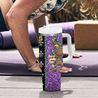 Voodoo Doll Mardi Gras Tumbler With Handle Throw Me Something Mister Glitter Effect