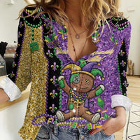 Voodoo Doll Mardi Gras Women Casual Shirt Throw Me Something Mister Glitter Effect