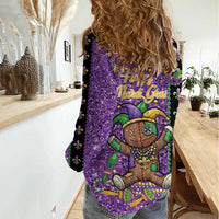 Voodoo Doll Mardi Gras Women Casual Shirt Throw Me Something Mister Glitter Effect