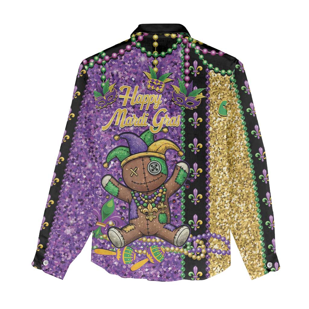 Voodoo Doll Mardi Gras Women Casual Shirt Throw Me Something Mister Glitter Effect
