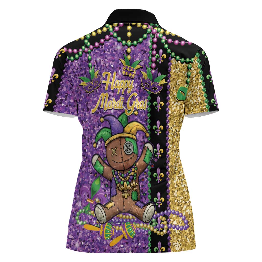 Voodoo Doll Mardi Gras Women Polo Shirt Throw Me Something Mister Glitter Effect