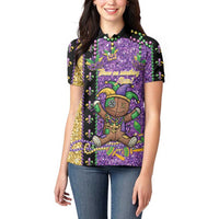 Voodoo Doll Mardi Gras Women Polo Shirt Throw Me Something Mister Glitter Effect