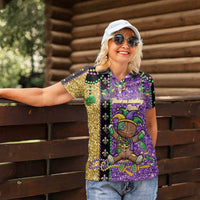 Voodoo Doll Mardi Gras Women Polo Shirt Throw Me Something Mister Glitter Effect