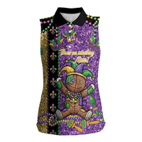 Voodoo Doll Mardi Gras Women Sleeveless Polo Shirt Throw Me Something Mister Glitter Effect