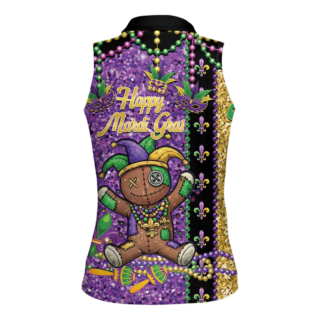 Voodoo Doll Mardi Gras Women Sleeveless Polo Shirt Throw Me Something Mister Glitter Effect