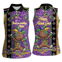 Voodoo Doll Mardi Gras Women Sleeveless Polo Shirt Throw Me Something Mister Glitter Effect
