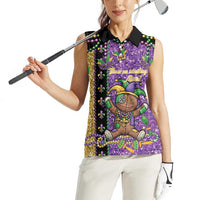 Voodoo Doll Mardi Gras Women Sleeveless Polo Shirt Throw Me Something Mister Glitter Effect