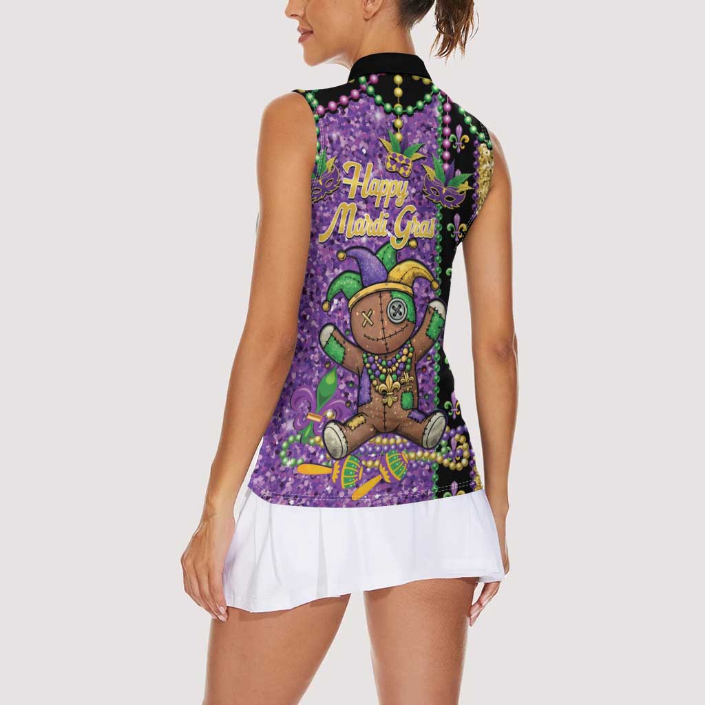 Voodoo Doll Mardi Gras Women Sleeveless Polo Shirt Throw Me Something Mister Glitter Effect