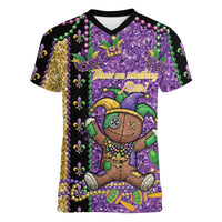 Voodoo Doll Mardi Gras Women V-Neck T-Shirt Throw Me Something Mister Glitter Effect