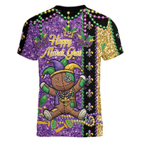 Voodoo Doll Mardi Gras Women V-Neck T-Shirt Throw Me Something Mister Glitter Effect