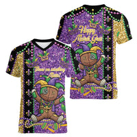 Voodoo Doll Mardi Gras Women V-Neck T-Shirt Throw Me Something Mister Glitter Effect
