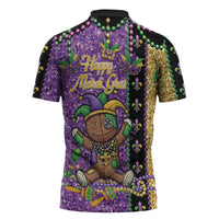 Voodoo Doll Mardi Gras Zipper Polo Shirt Throw Me Something Mister Glitter Effect