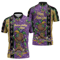 Voodoo Doll Mardi Gras Zipper Polo Shirt Throw Me Something Mister Glitter Effect