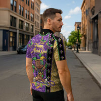 Voodoo Doll Mardi Gras Zipper Polo Shirt Throw Me Something Mister Glitter Effect