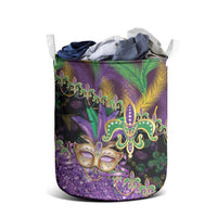 Fleur De Lis Mardi Gras Mask Laundry Basket 504 NOLA Carnival Feathers Glitter Effect
