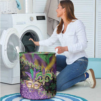 Fleur De Lis Mardi Gras Mask Laundry Basket 504 NOLA Carnival Feathers Glitter Effect